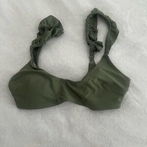 Olive Green Bikini Top with Ruched Straps